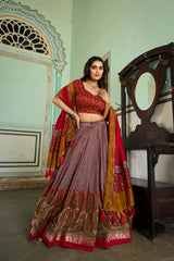 Elegant Tussar Silk Lehenga Choli with Kashmiri Foil Print | Special Occasion Wear