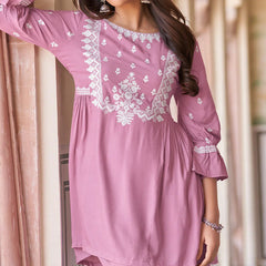 New Chikankari Exclusive Same_Kurti_Pent Pair  (Baby Pink) 34