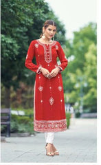New Chikankari Exclusive Kurti_Pent Pair (Red) 23