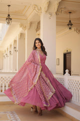 Faux Georgette Anarkali Suit with Embroidery and Frill Detailing