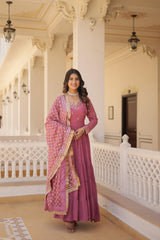 Faux Georgette Anarkali Suit with Embroidery and Frill Detailing