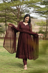 Embroidered Georgette Kurta Set with Micro Cotton Pants & Georgette Dupatta