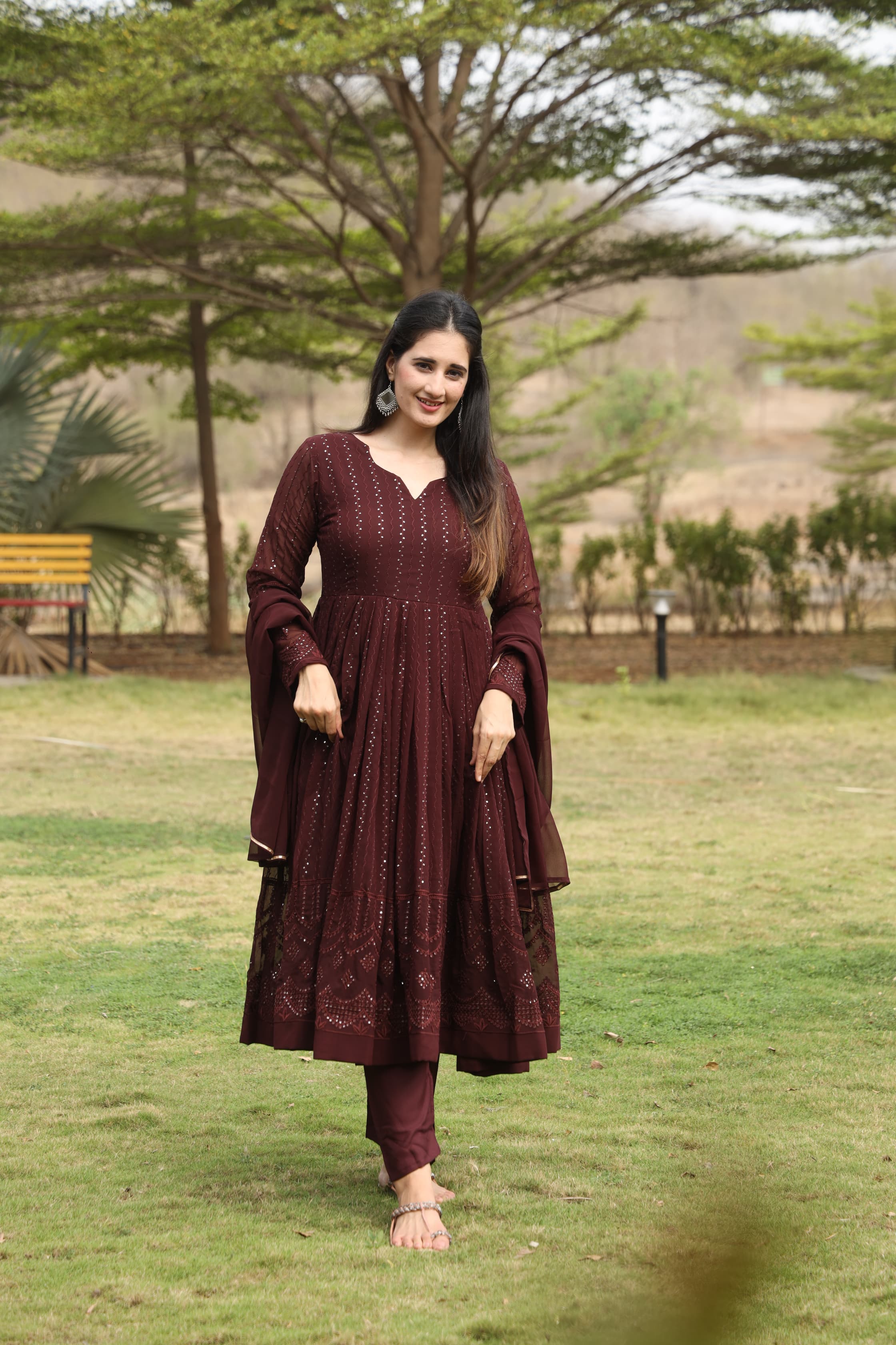 Embroidered Georgette Kurta Set with Micro Cotton Pants & Georgette Dupatta