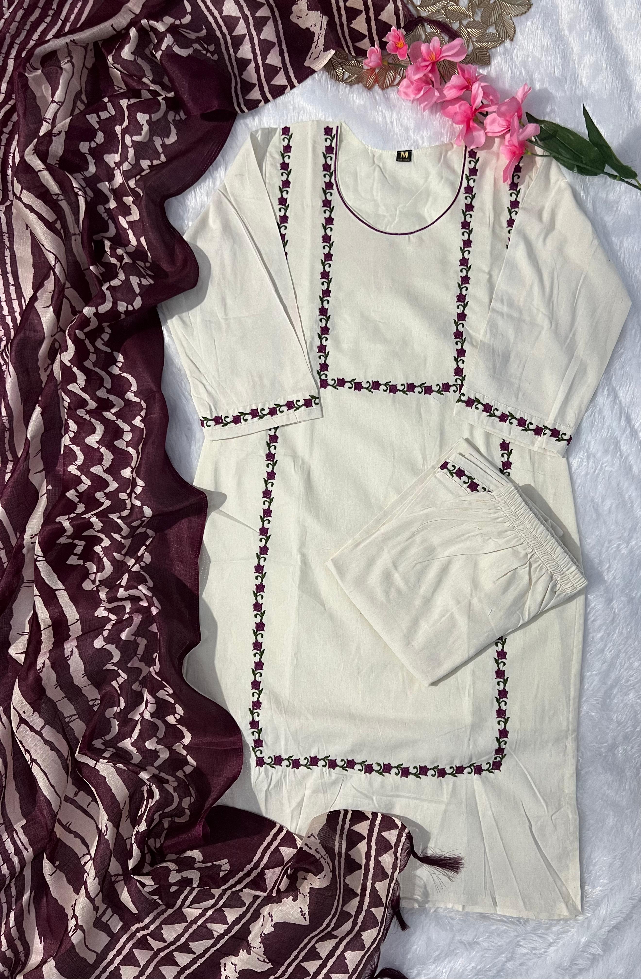 Function Wear Off-White Embroidered Kurta Set