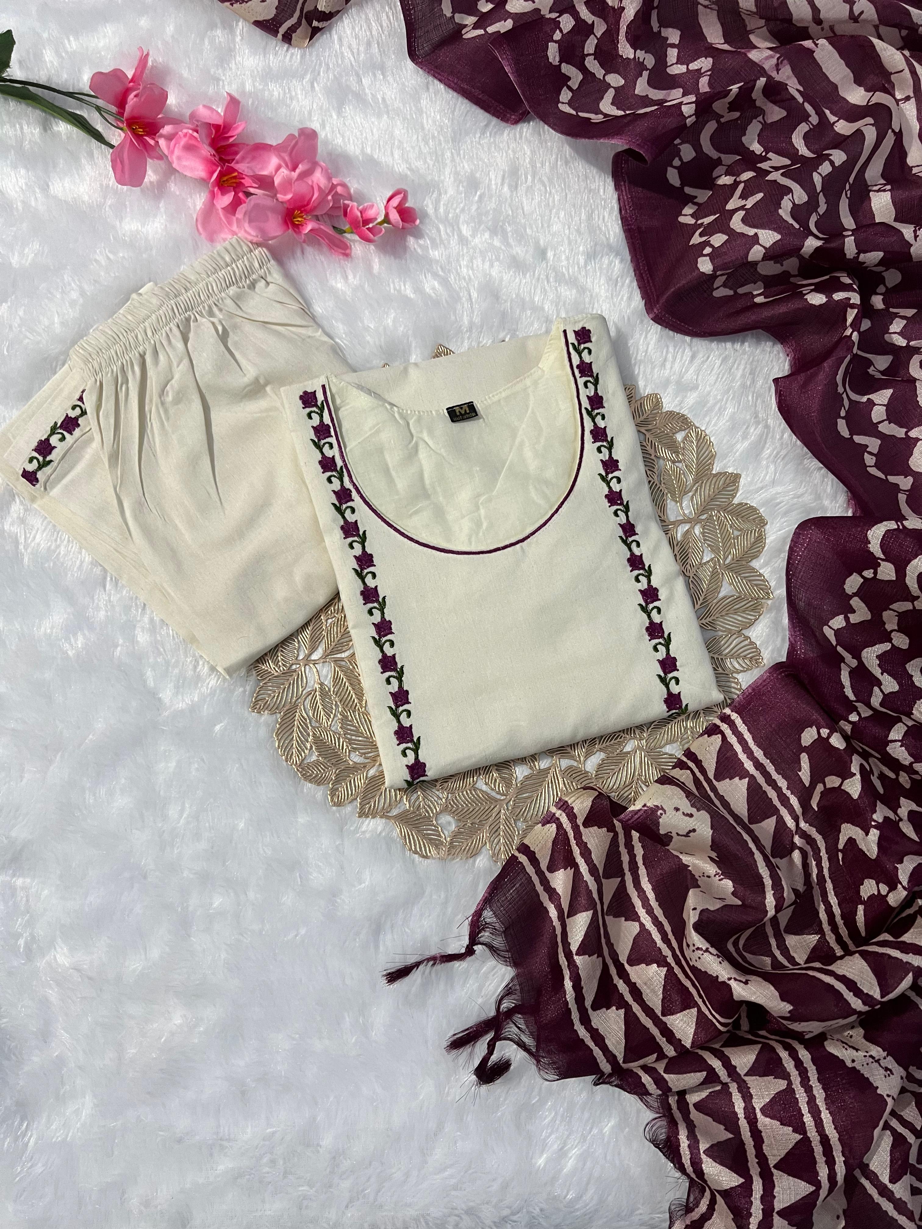 Function Wear Off-White Embroidered Kurta Set