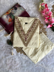 White Roman Silk Embroidered Straight Kurta with Trouser & Dupatta