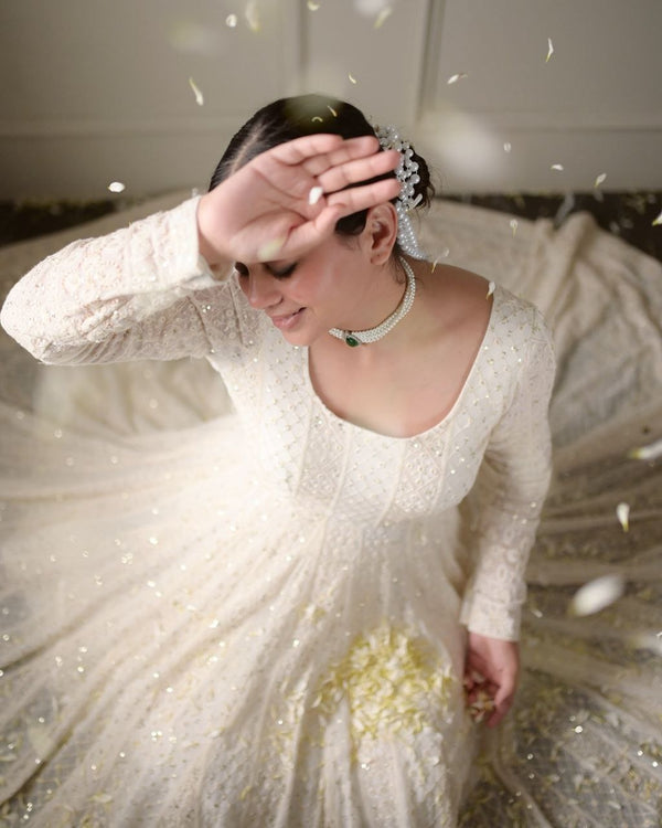 Faux Blooming Sequins & Jari Thread Embroidered Anarkali Suit – 3-Piece Set