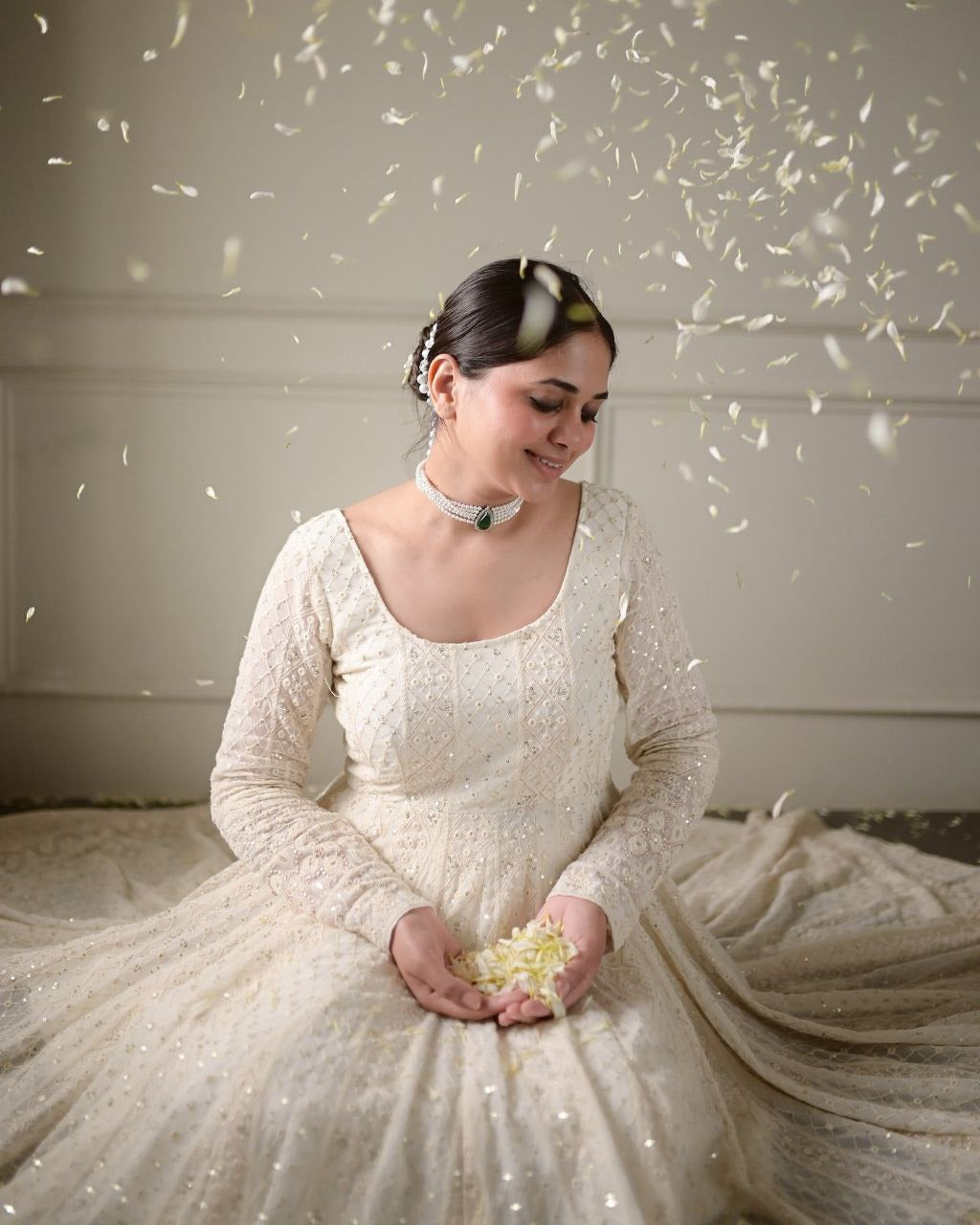 Faux Blooming Sequins & Jari Thread Embroidered Anarkali Suit – 3-Piece Set