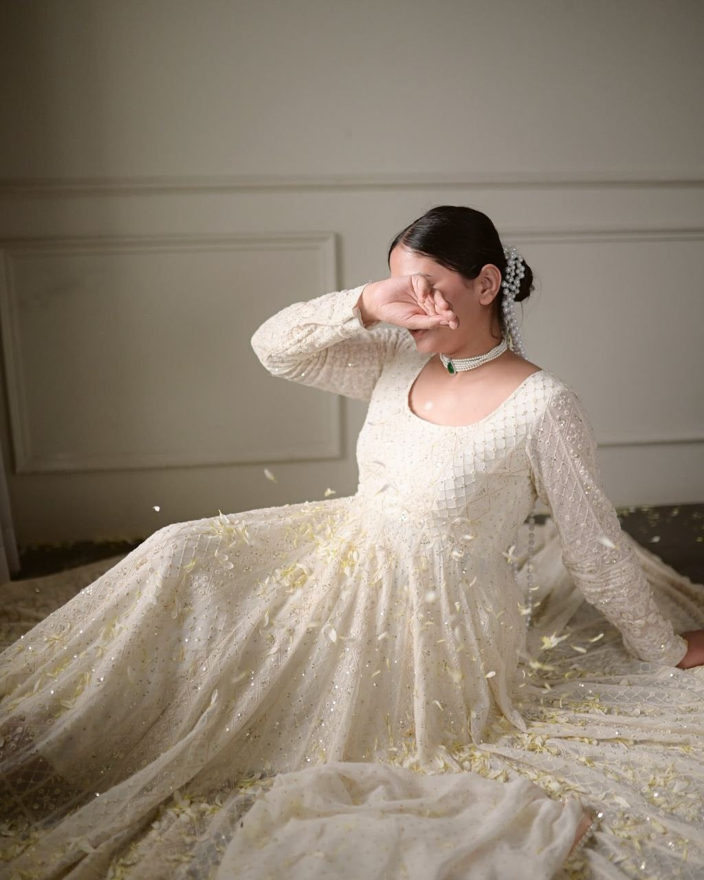 Faux Blooming Sequins & Jari Thread Embroidered Anarkali Suit – 3-Piece Set