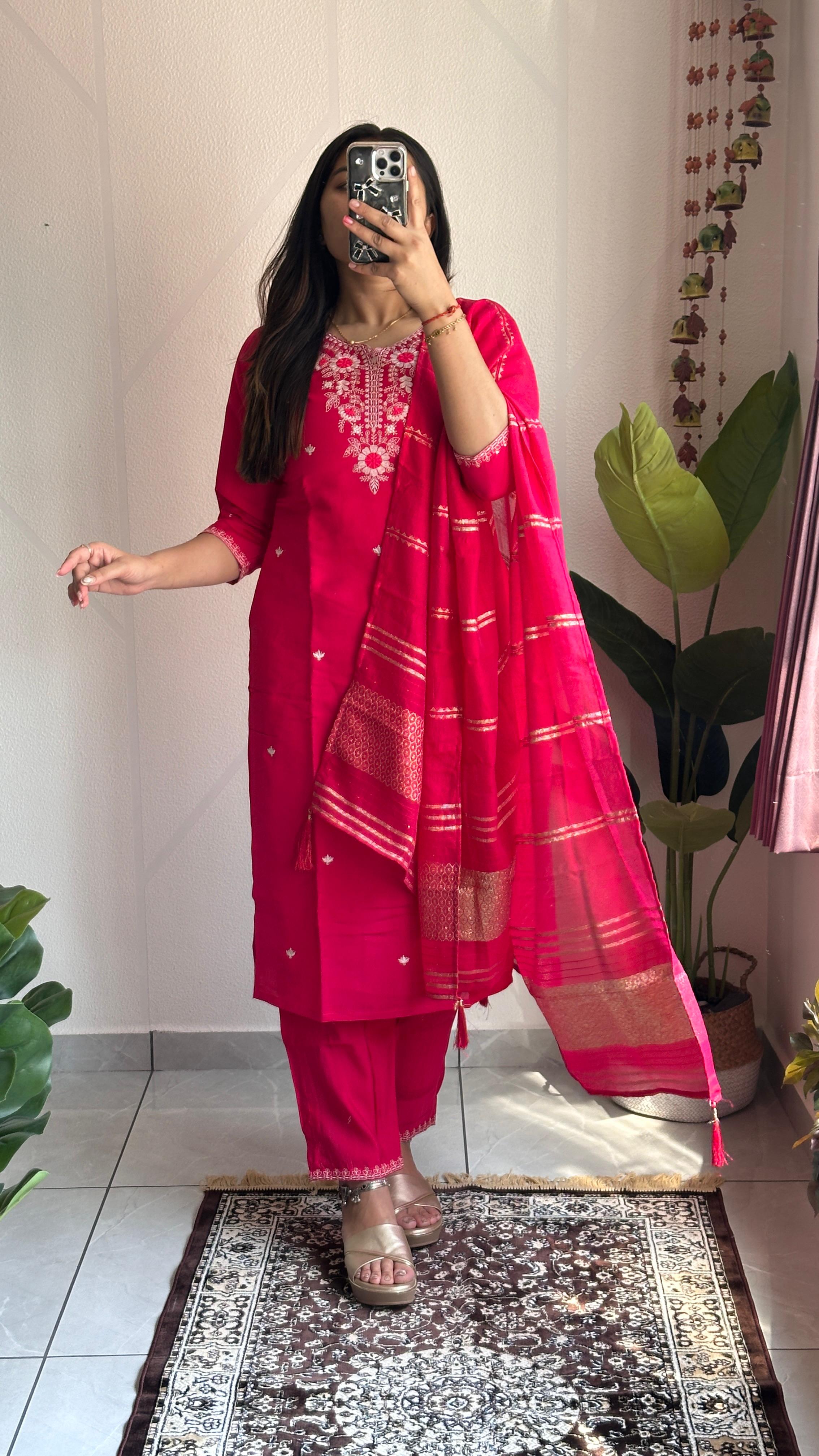 Wedding Wear Pink Embroidered Silk Kurta Set
