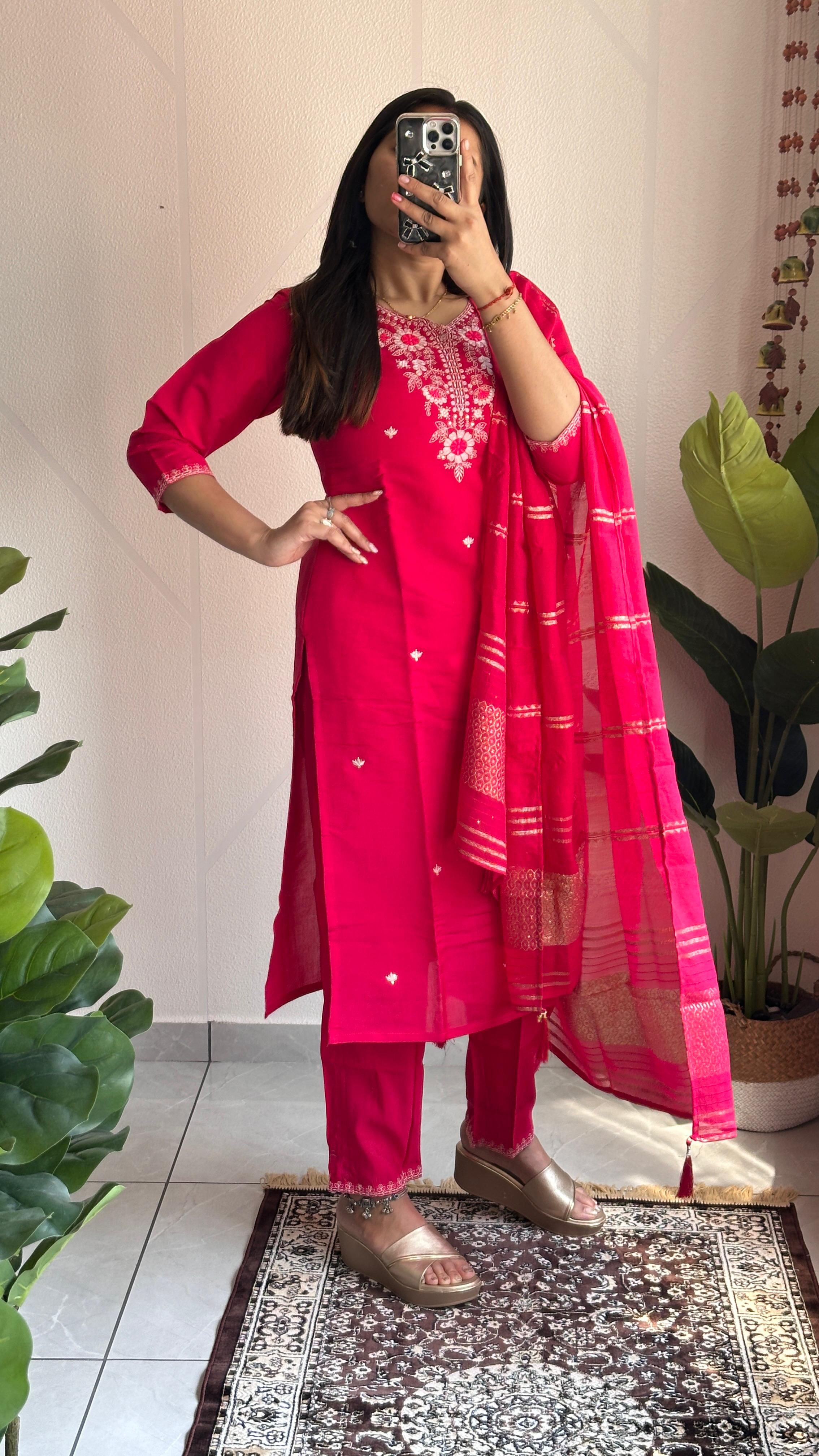 Wedding Wear Pink Embroidered Silk Kurta Set