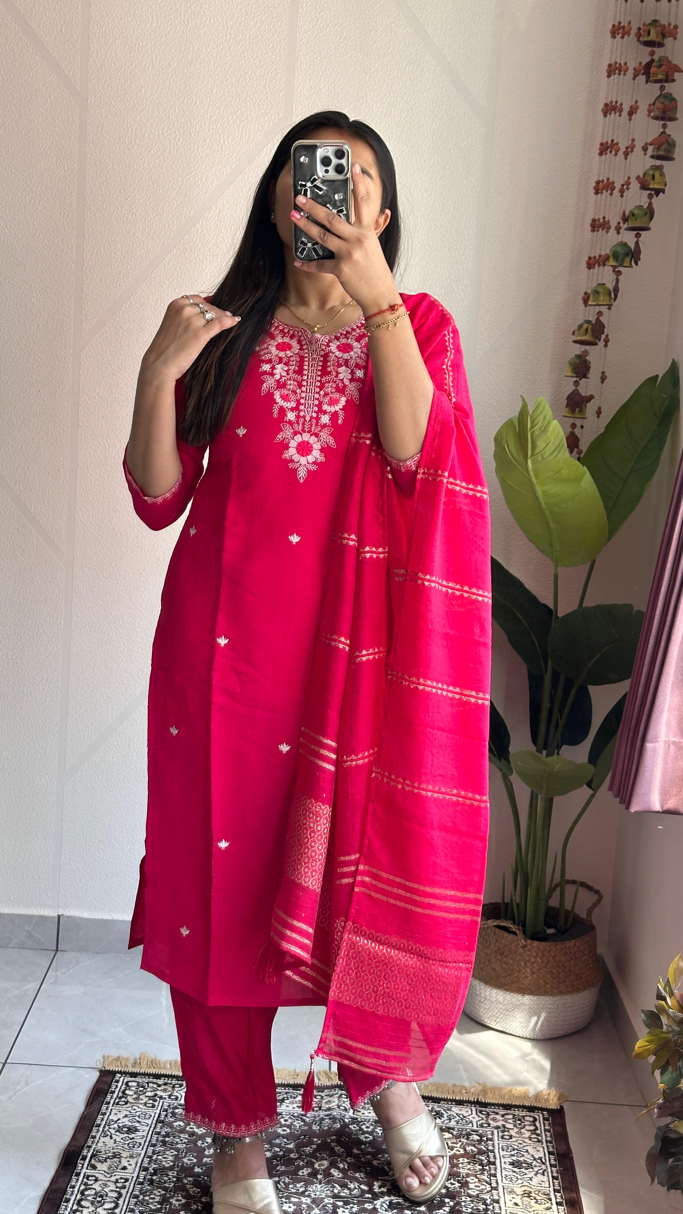 Wedding Wear Pink Embroidered Silk Kurta Set