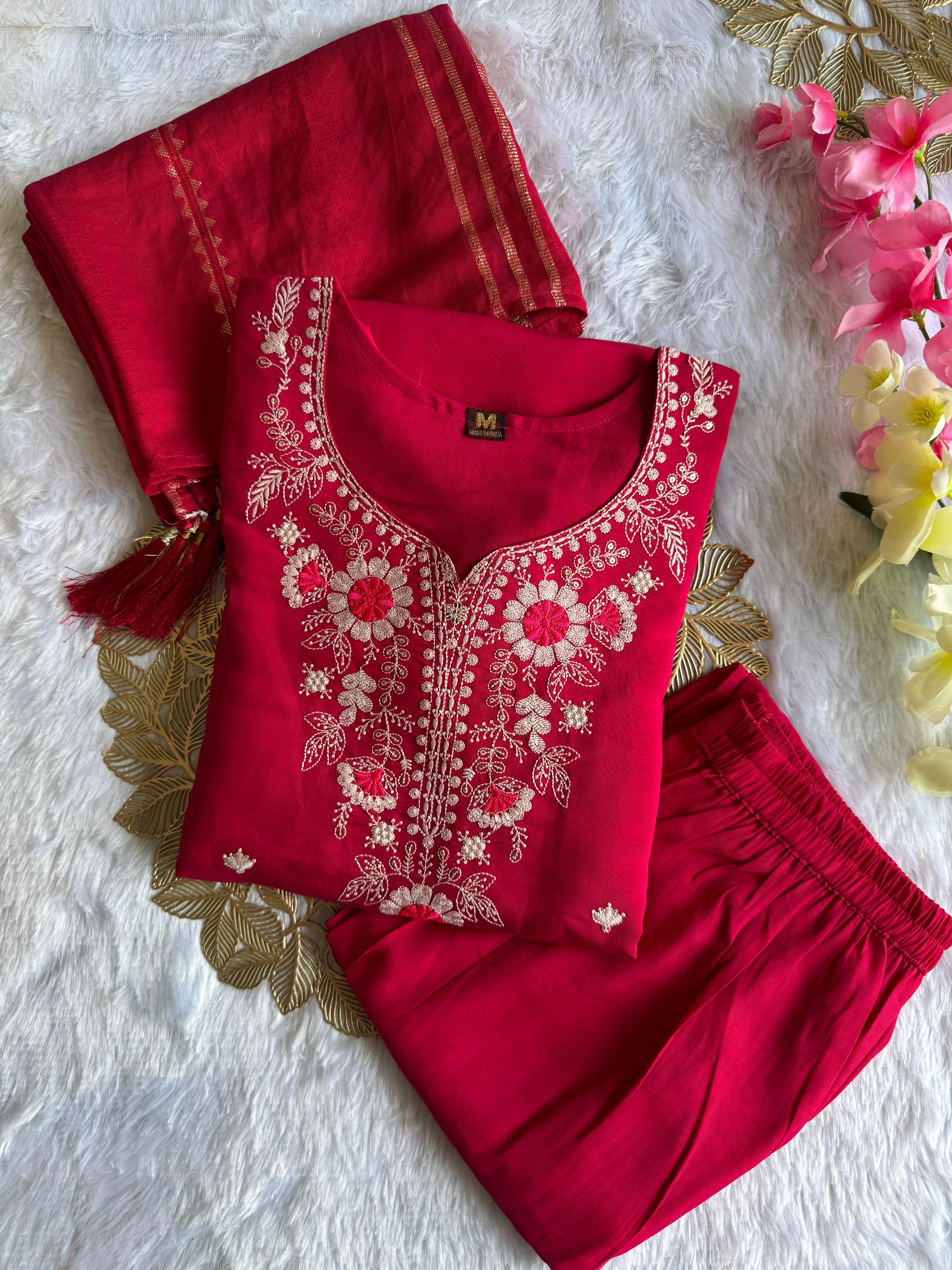 Wedding Wear Pink Embroidered Silk Kurta Set