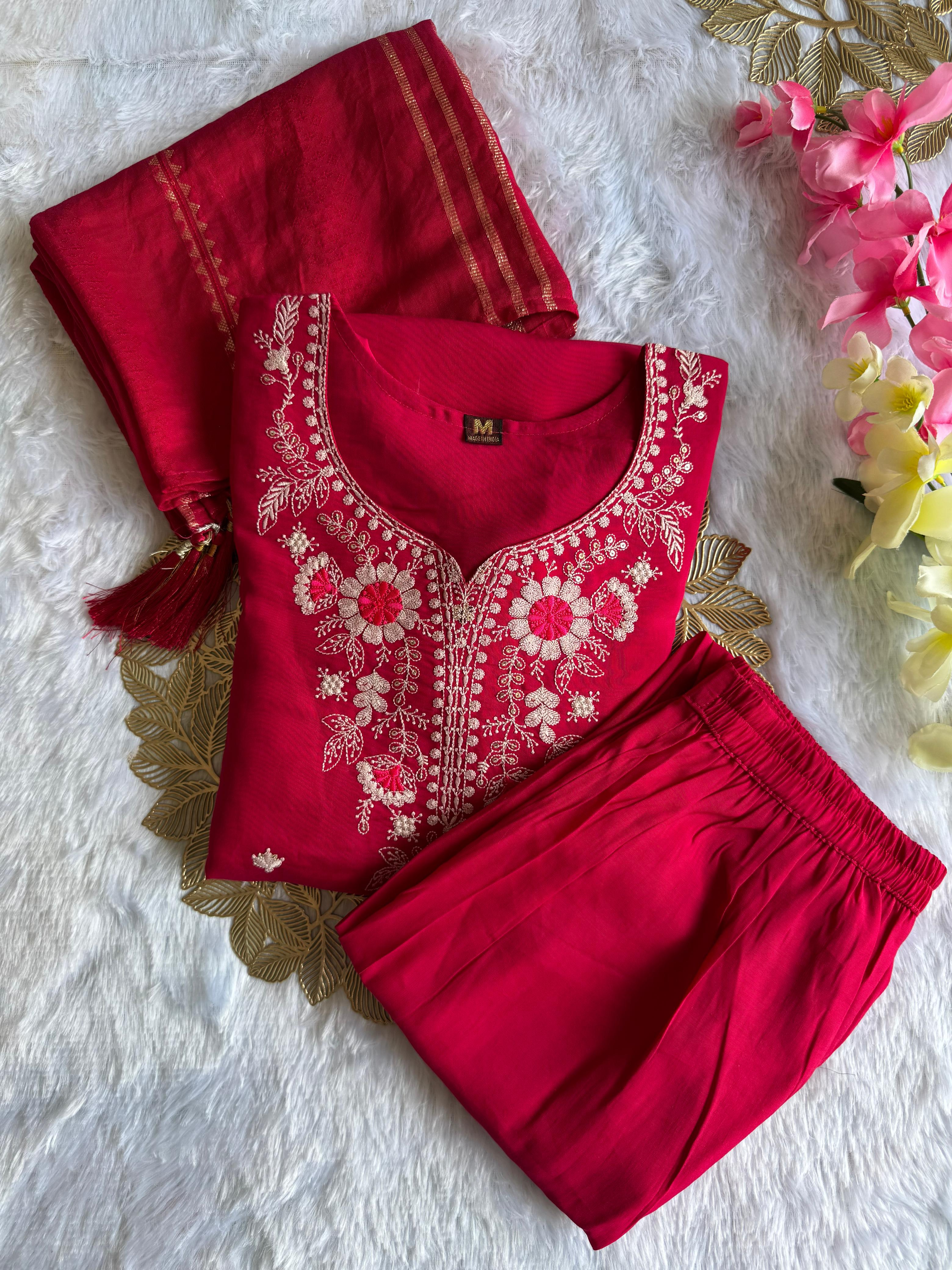 Wedding Wear Pink Embroidered Silk Kurta Set