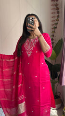 Wedding Wear Pink Embroidered Silk Kurta Set