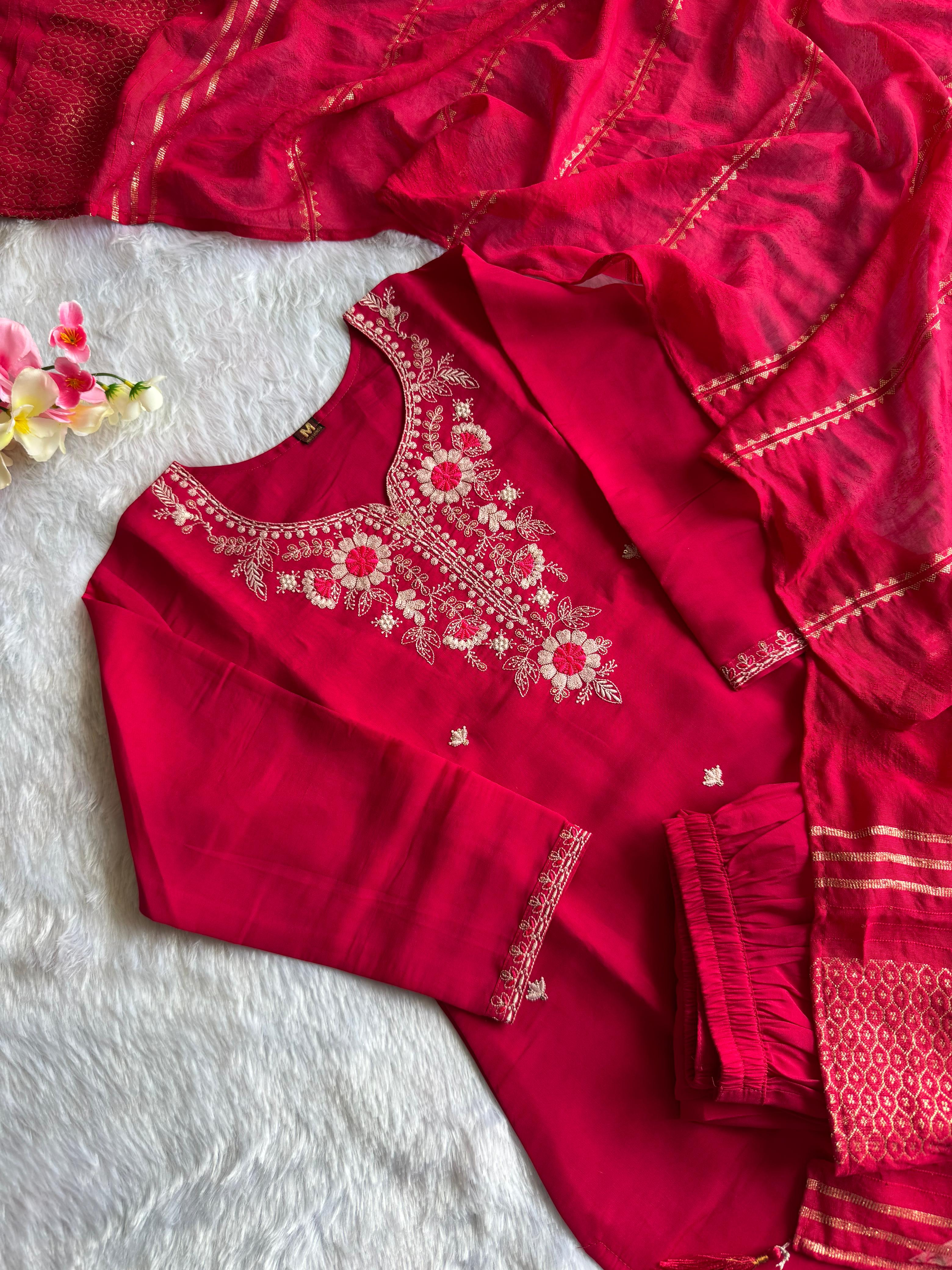 Wedding Wear Pink Embroidered Silk Kurta Set