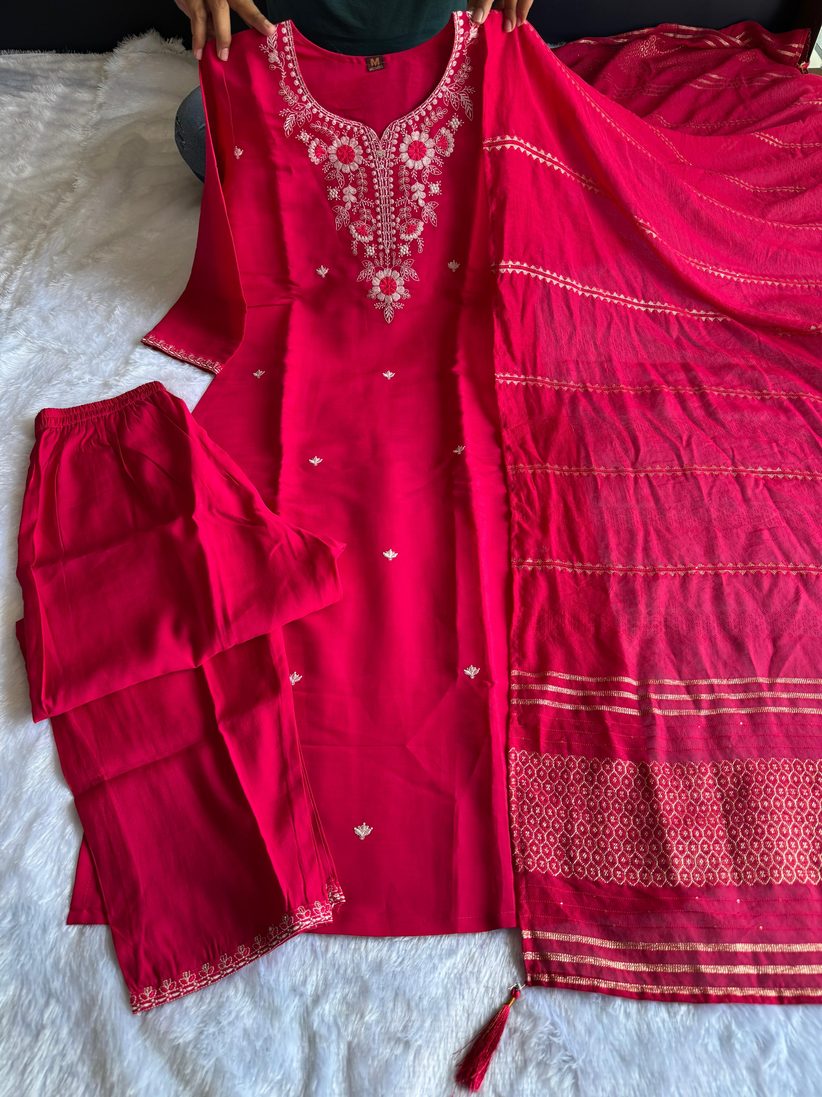 Wedding Wear Pink Embroidered Silk Kurta Set