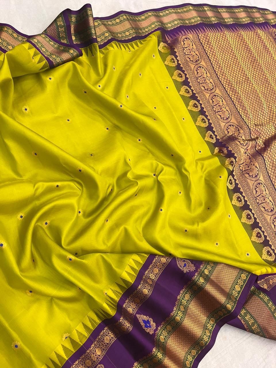 Yellow Pure Pattu Gadwal Saree in Authentic Handwoven South Indian Saree