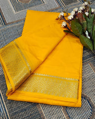 Yellow Handwoven Mysore Silk Saree Golden Detailing