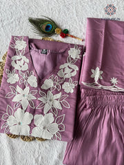 Function Wear Light Wine Roman Silk Kurta Set with Sequin Embroidery