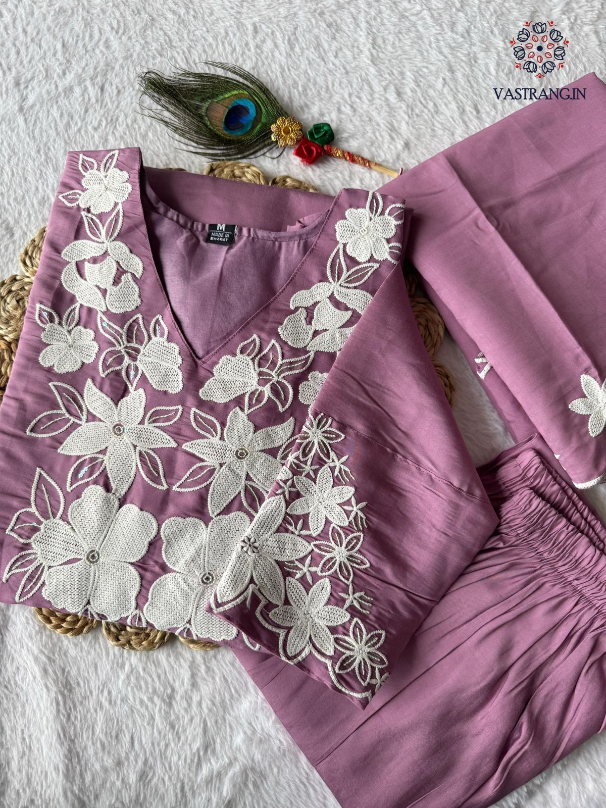 Function Wear Light Wine Roman Silk Kurta Set with Sequin Embroidery