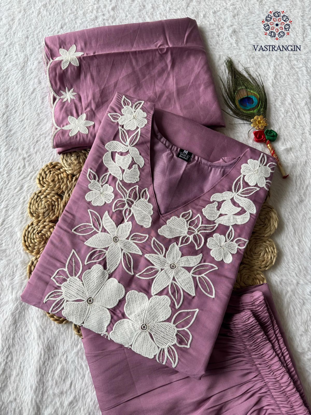 Function Wear Light Wine Roman Silk Kurta Set with Sequin Embroidery