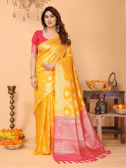 Yellow Zari Woven Kanjivaram Soft Lichi Silk Saree
