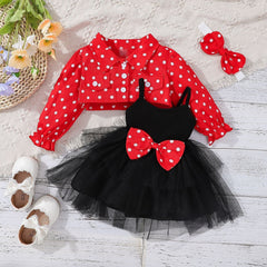 Polka Dot Baby Girls Dress with Jacket and Headband – Soft Cotton Blend Outfit