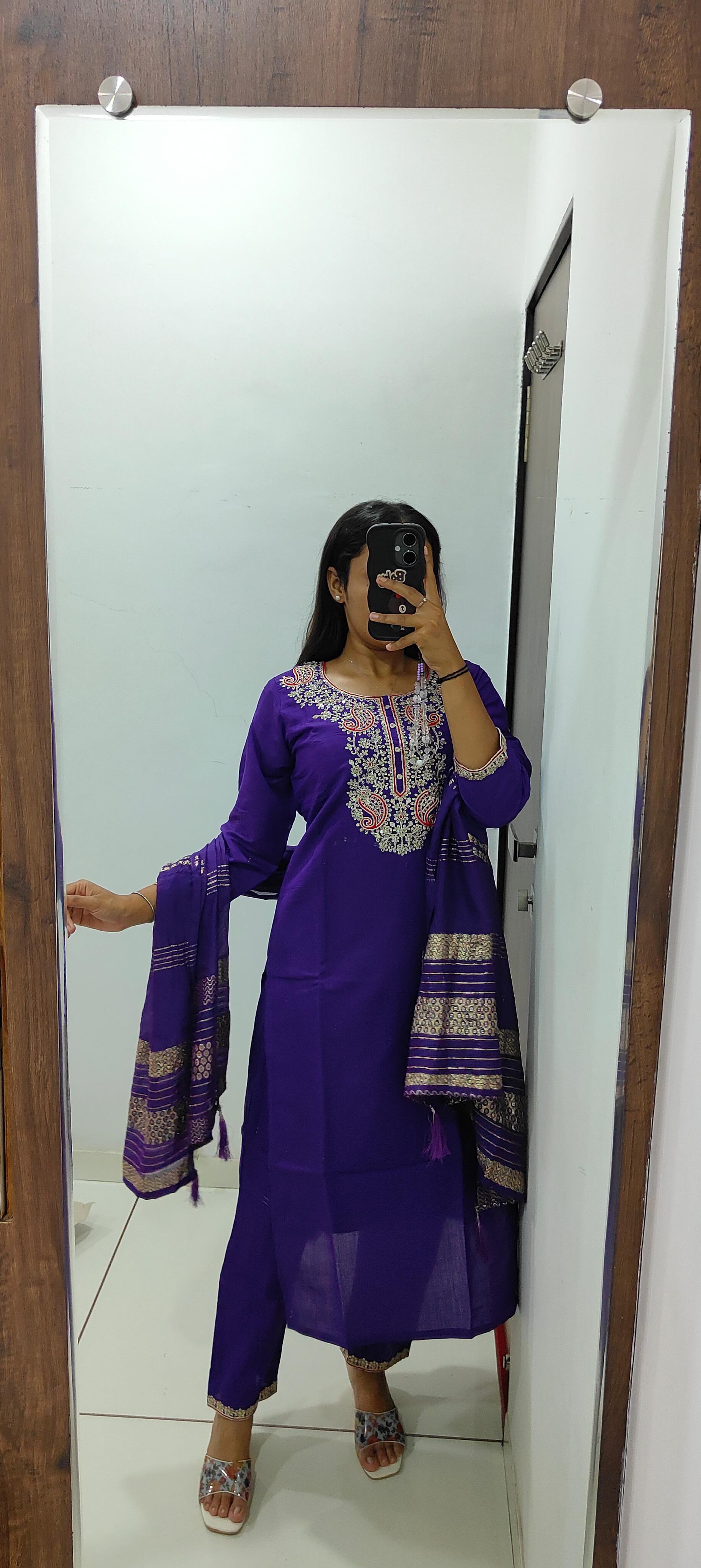 Elegant Purple Roman Silk Kurta Set with Embroidery & Sequins