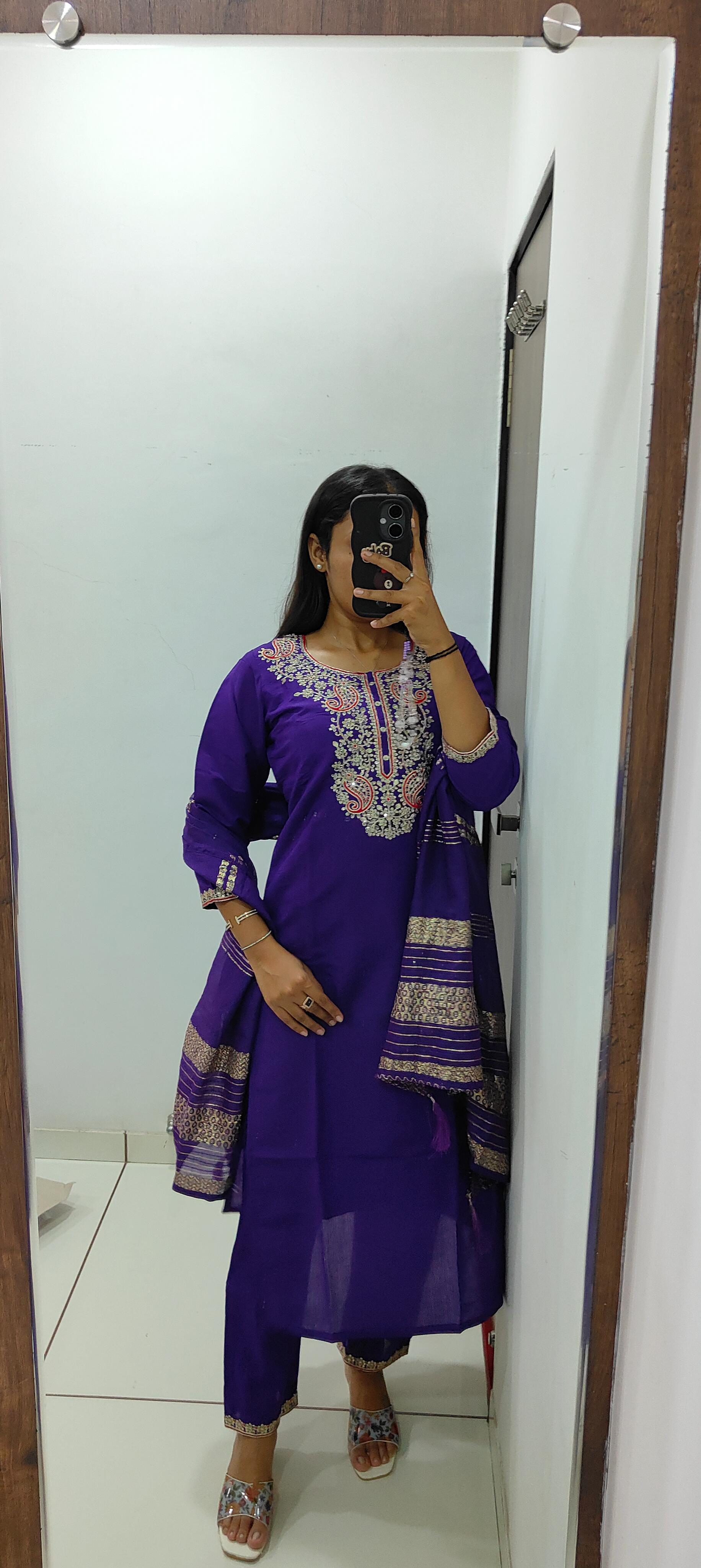 Elegant Purple Roman Silk Kurta Set with Embroidery & Sequins