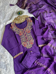 Elegant Purple Roman Silk Kurta Set with Embroidery & Sequins
