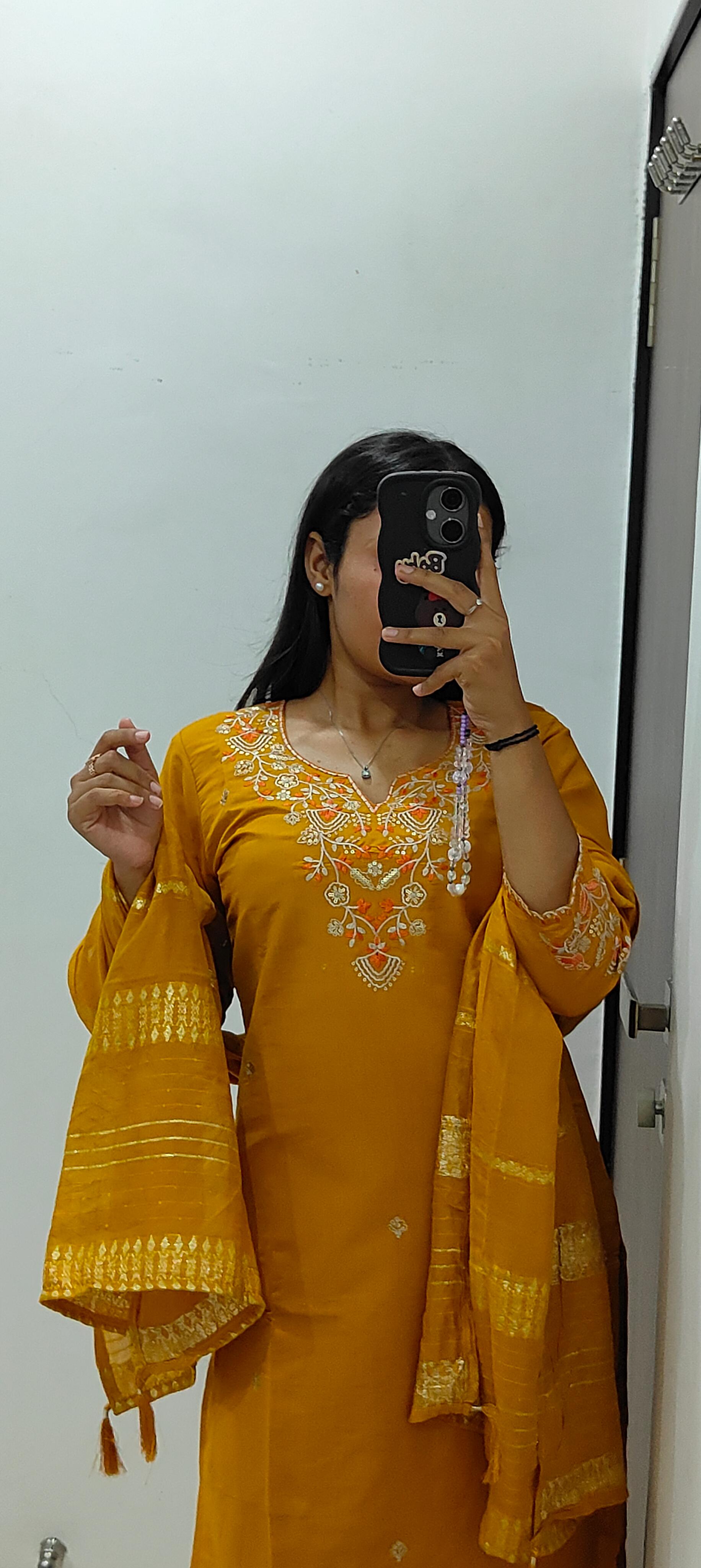 Mustard Roman Silk Embroidered Kurta Set with Trouser & Dupatta