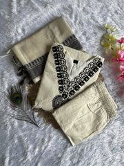 Traditional White Cotton Embroidered Kurta Set with Trouser & Dupatta
