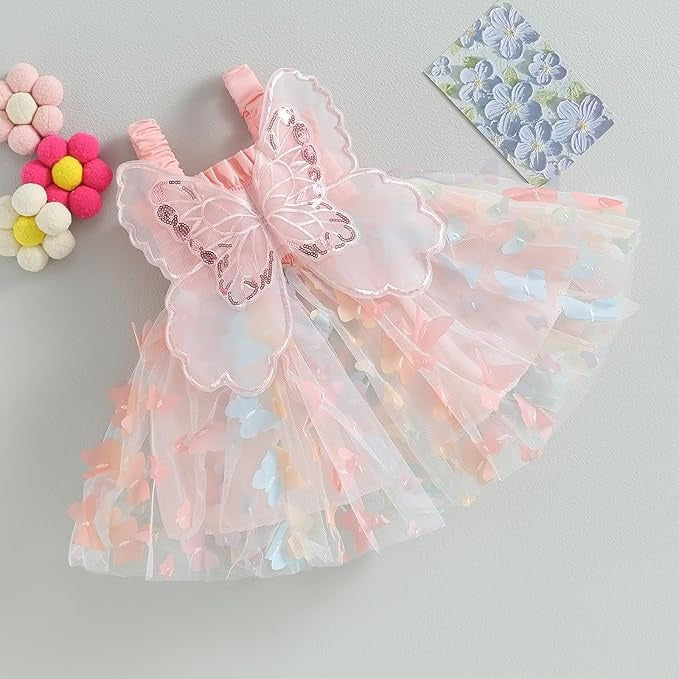 Whimsical Butterfly Princess Dress for Girls – Soft Polyester Blend with Cotton Lining