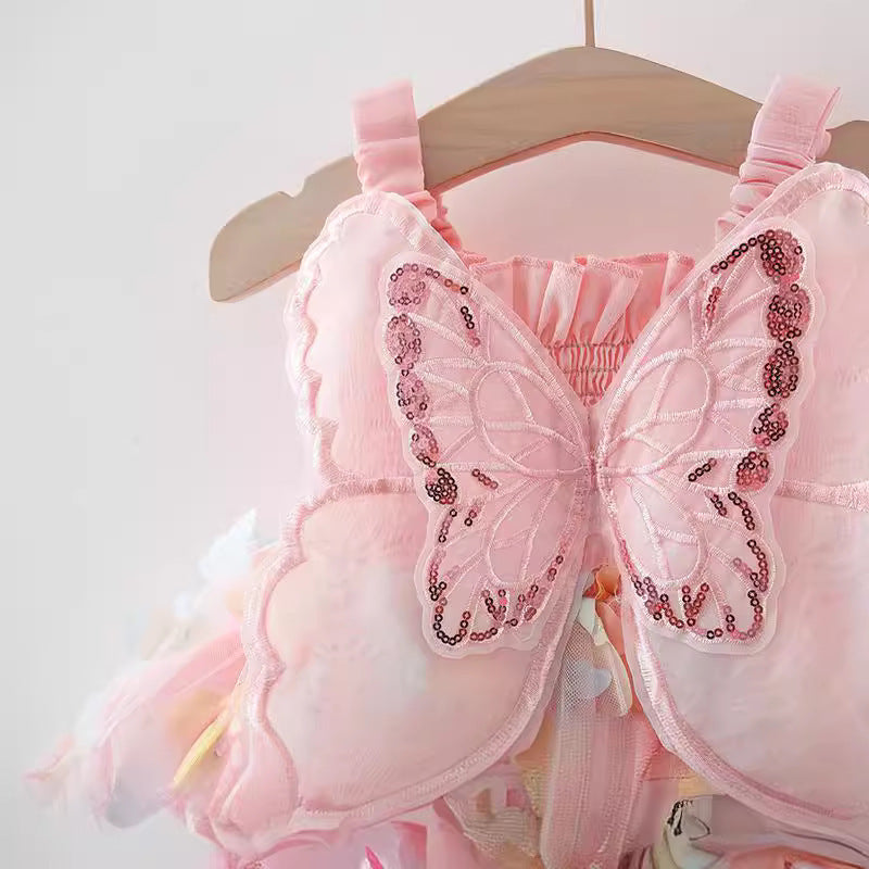 Whimsical Butterfly Princess Dress for Girls – Soft Polyester Blend with Cotton Lining