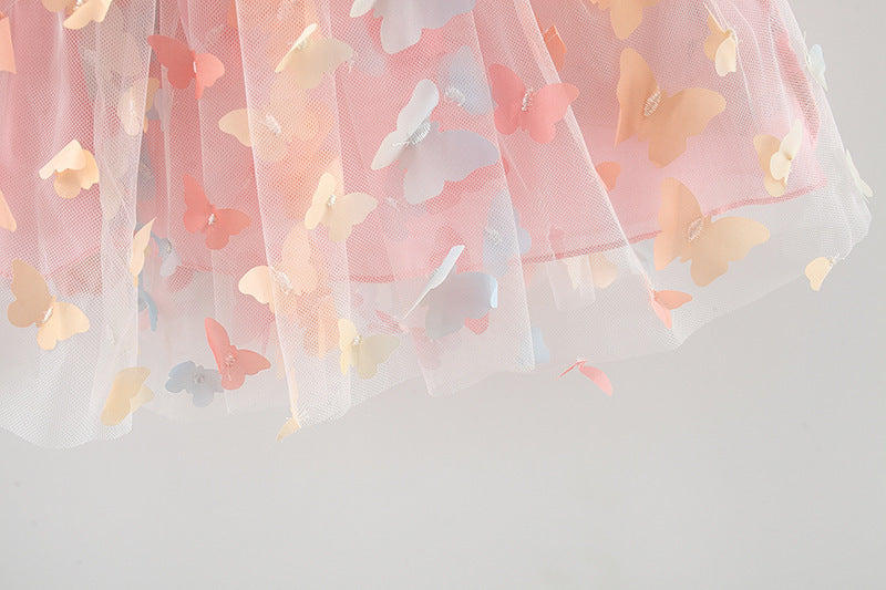 Whimsical Butterfly Princess Dress for Girls – Soft Polyester Blend with Cotton Lining