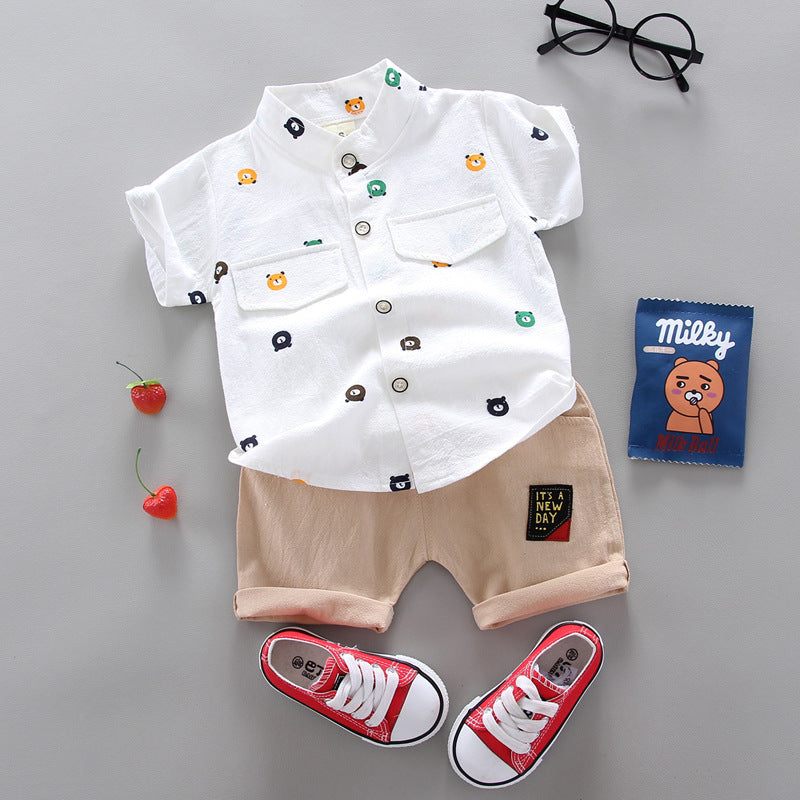 White Bear Printed Boys Set – Soft Cotton Kids Outfit for Play and Outings