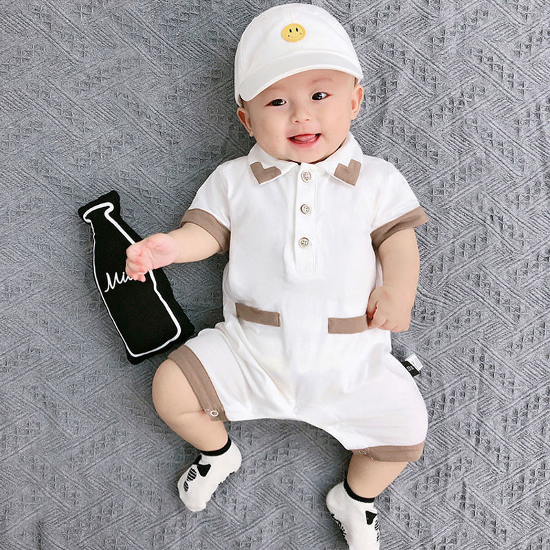 White Collared Baby Boy Romper – Soft Cotton Outfit for Special Occasions