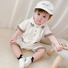 White Collared Baby Boy Romper – Soft Cotton Outfit for Special Occasions