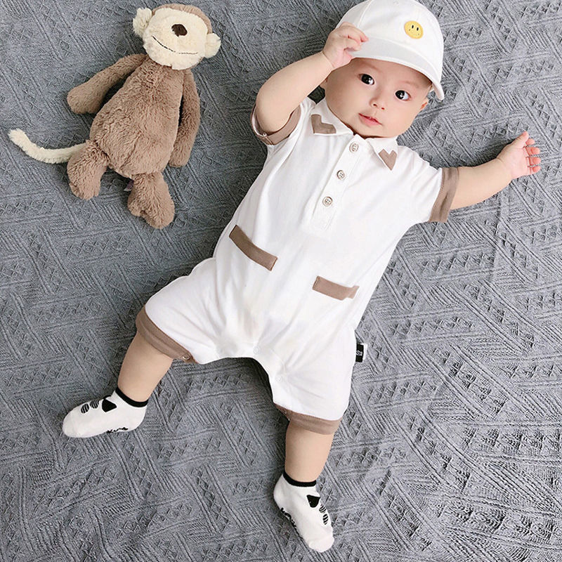 White Collared Baby Boy Romper – Soft Cotton Outfit for Special Occasions