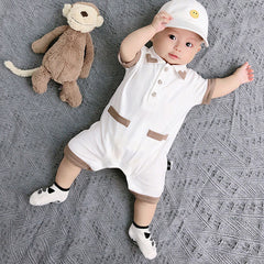White Collared Baby Boy Romper – Soft Cotton Outfit for Special Occasions