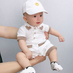 White Collared Baby Boy Romper – Soft Cotton Outfit for Special Occasions