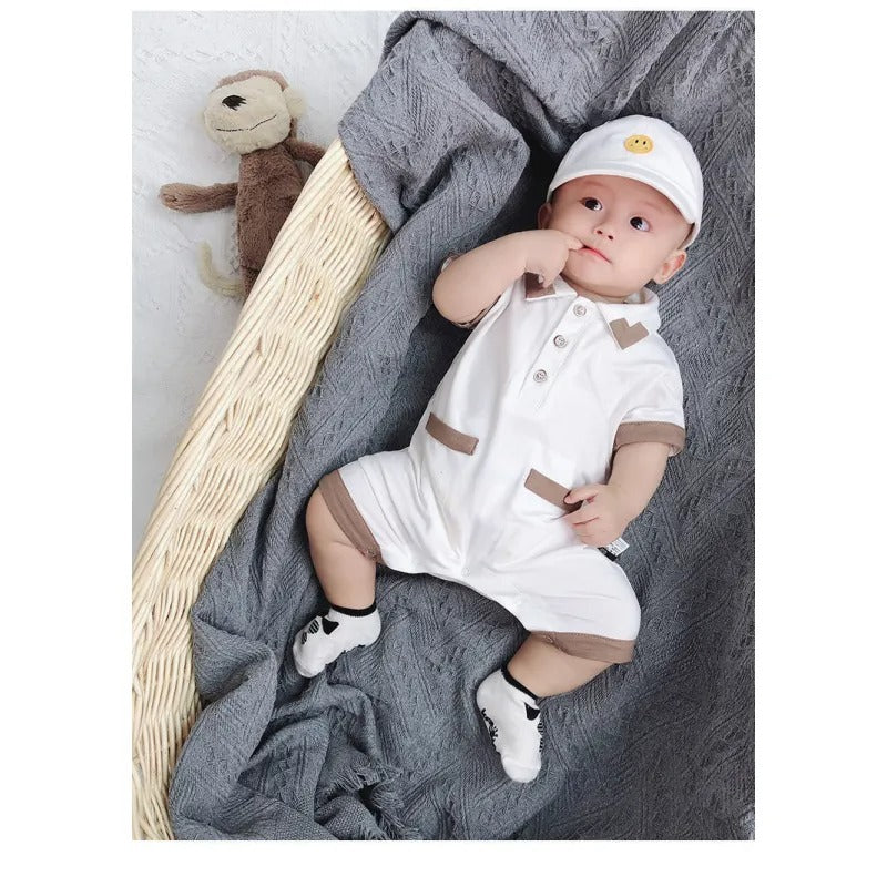 White Collared Baby Boy Romper – Soft Cotton Outfit for Special Occasions