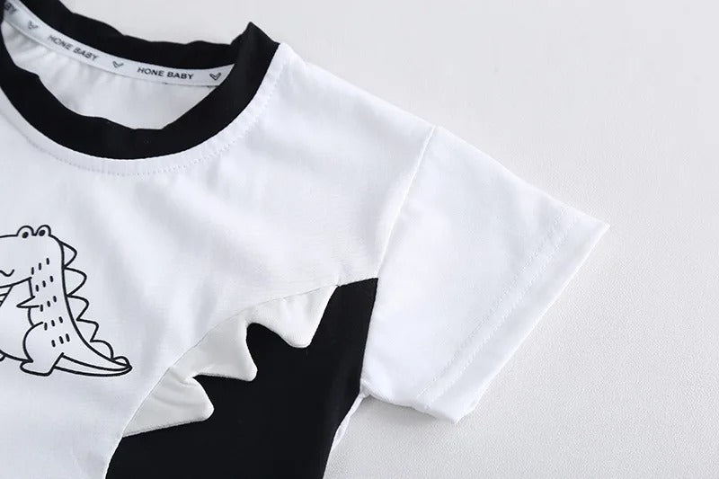 White Dino Comfy Boys Set – Soft Cotton Blend Kids Outfit for Everyday Wear