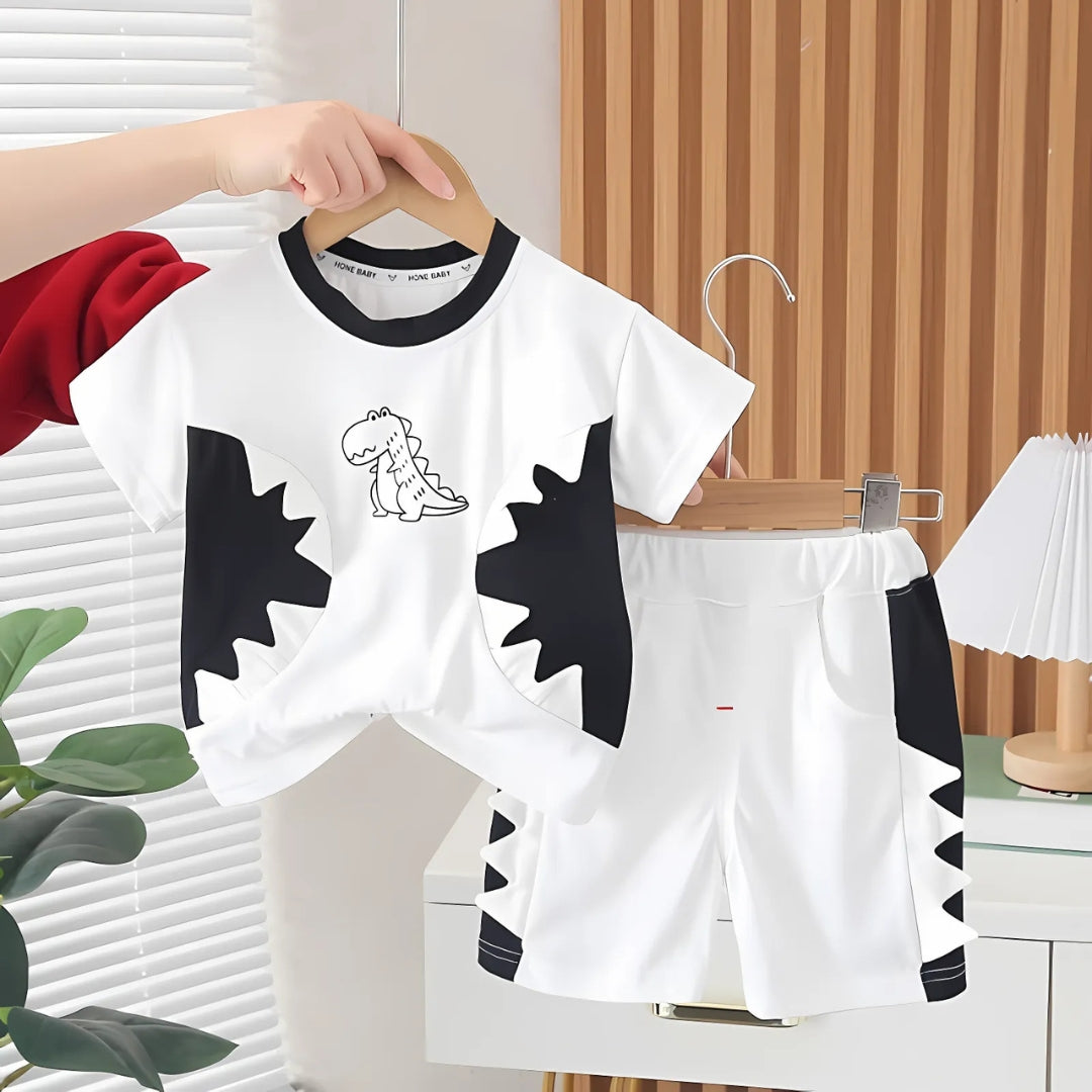 White Dino Comfy Boys Set – Soft Cotton Blend Kids Outfit for Everyday Wear
