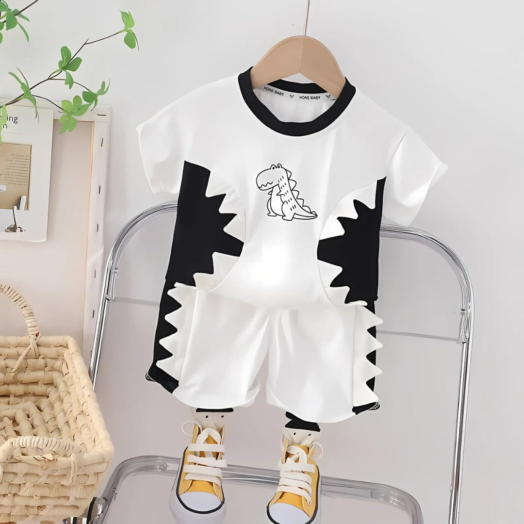 White Dino Comfy Boys Set – Soft Cotton Blend Kids Outfit for Everyday Wear