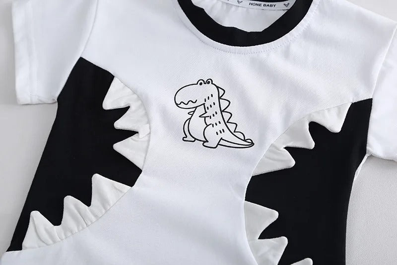 White Dino Comfy Boys Set – Soft Cotton Blend Kids Outfit for Everyday Wear