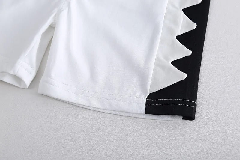 White Dino Comfy Boys Set – Soft Cotton Blend Kids Outfit for Everyday Wear