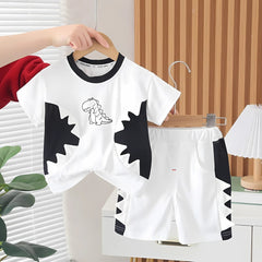 White Dino Comfy Boys Set – Soft Cotton Blend Kids Outfit for Everyday Wear