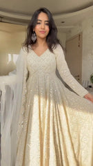 White Embroidered Georgette Anarkali Suit Set with Dupatta